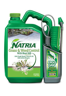 Custom packaging for NATRIA's grass and weed control product.