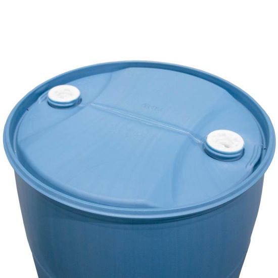 55 GALLON BLUE HDPE PLASTIC TIGHT HEAD DRUM W 2 BUTTRESS 2 NPT