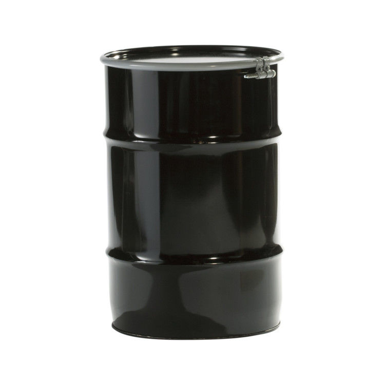 55 Gallon Black Steel Open Head Drum, Unlined with 2