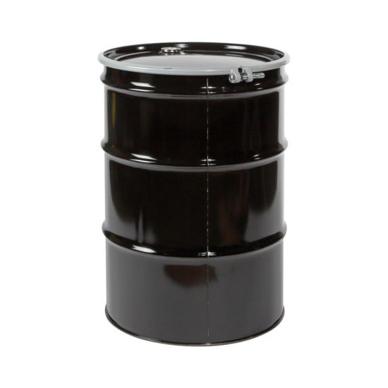 55 Gallon Black Steel Open Head Drum, Unlined with 2