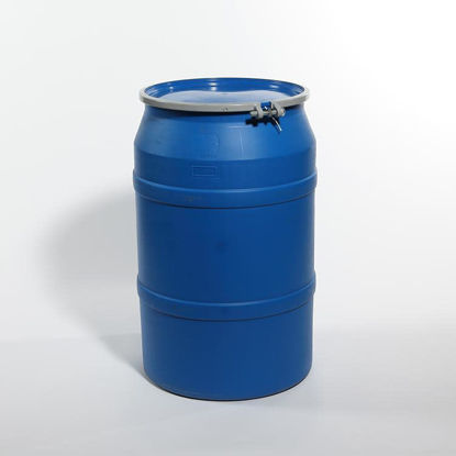 Picture of 55 Gallon Blue Plastic Open Head Drum, w/ Plain Blue Cover, Bolt Ring, UN Rated