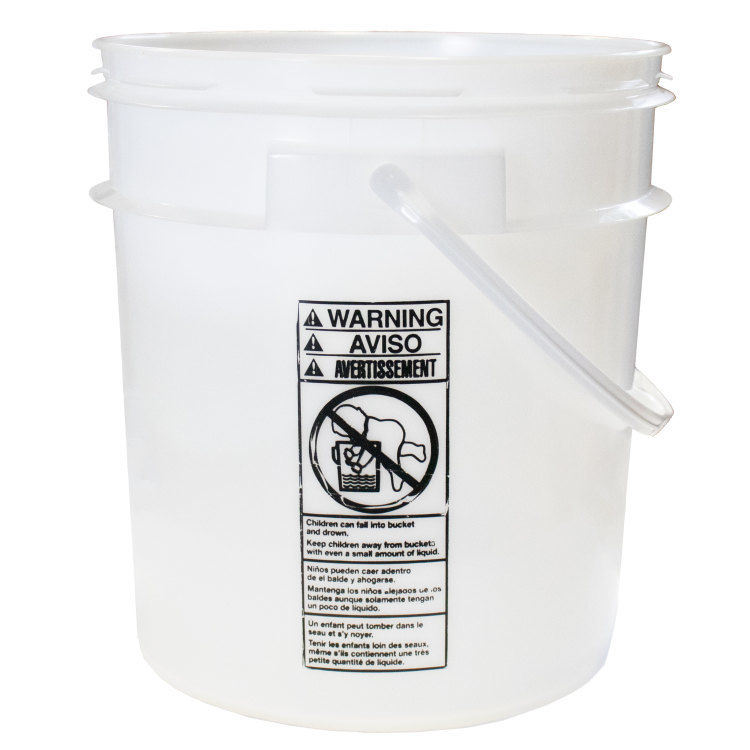 4-Gallon Natural HDPE Open Head Plastic Pail, w/ Plastic Handle ...