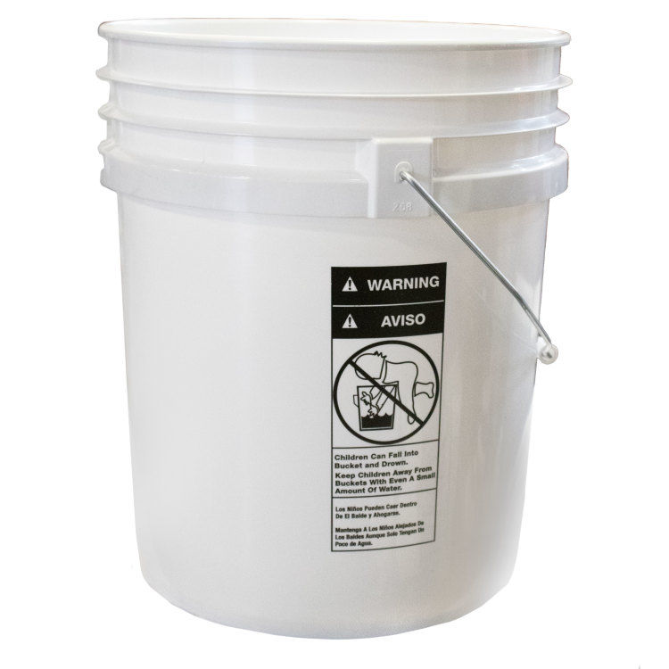 5 GALLON IVORY WHITE HDPE OPEN HEAD PAIL W/ CHILD WARNING LABEL ...