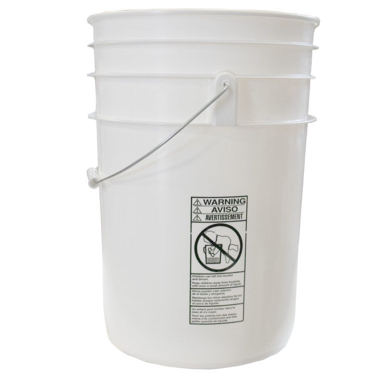 6 Gallon White HDPE Plastic Open Head Pail, Black CWL, UN Rated ...