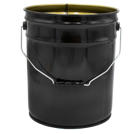 5 Gallon Black Open Head Steel Pail, Clear Phenolic Lined, w/ Black ...