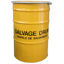 Picture of 85 Gallon Yellow Steel Open Head Drum, Phenolic Lined, Tubular Rubber Gasket, Bolt Ring, Printed SALVAGE, UN Rated