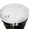 Picture of 55 Gallon Black Open Head Steel Reconditioned Drum, w/ White Cover, Unlined, 2" & 3/4"  Fitting, Bolt Ring, Side Bungs, UN Rated