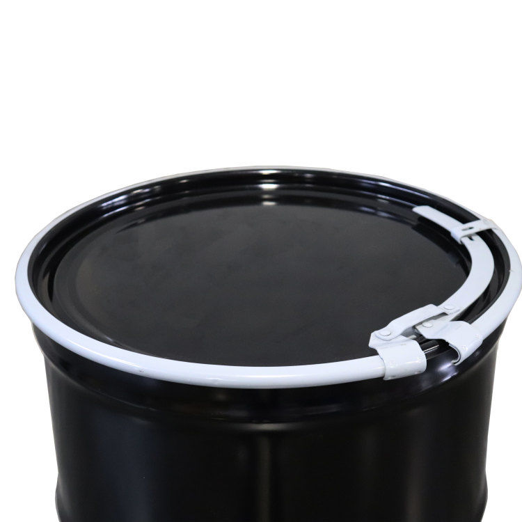 55 Gallon Black Unlined Steel Open Head Drum W Black Cover Lever Lock Ring Un Rated 7922