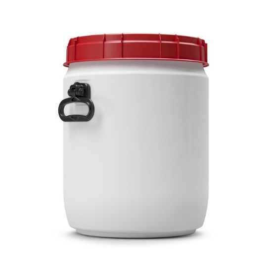 Picture of 34 Liter CurTec Total Opening HDPE Plastic Open Head Drum w/ Red Screw Top Cover, UN Rated