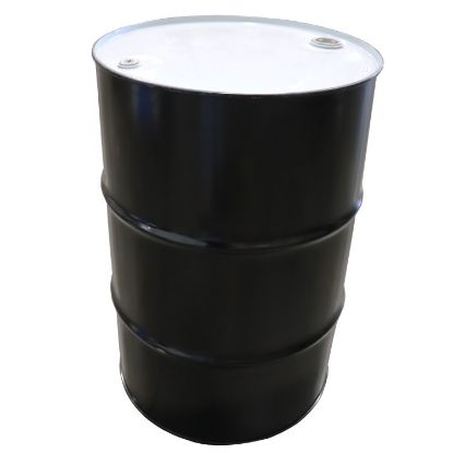 Picture of 55 Gallon Black Tight Head Steel Drum, Rust Inhibited Lining, White Top, 2" & 3/4" Plastic Fittings, UN Rated