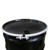 Picture of 55-Gallon Black Unlined Open Head Steel Drum, Reconditioned, w/ Black Cover, 2" & 3/4" fitting and bolt ring, UN Rated