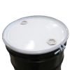 Picture of 55 Gallon Black Steel Open Head Drum, Unlined, w/ White Cover, 2-2" Plastic Fittings, Bolt Ring, HD Sponge Gasket, UN Rated