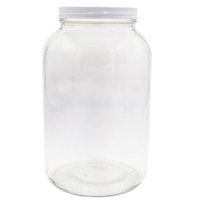 Picture of 128 oz Flint Glass Wide Mouth Jar, 110-400, w/ 4 White PALF Cap Attached