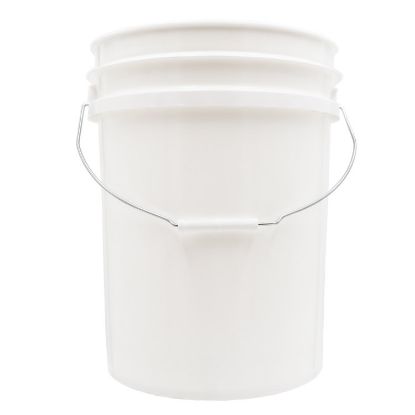 Picture of 20 Liter White HDPE Plastic Open Head Pail, w/ CWL, Inverted on the Pallet