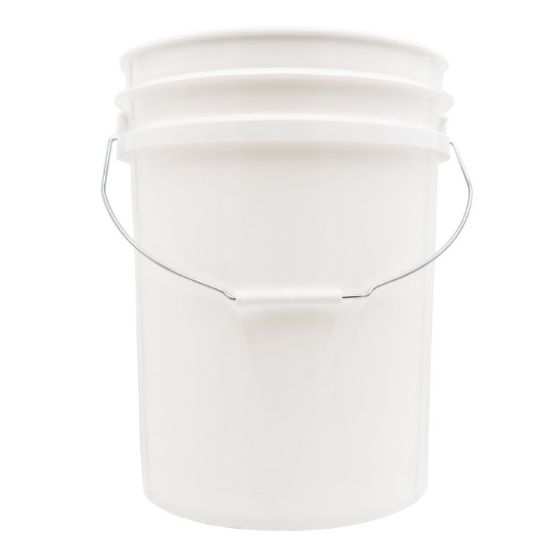 Picture of 20 Liter White HDPE Plastic Open Head Pail, w/ CWL, Inverted on the Pallet