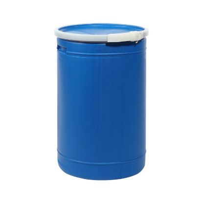 Picture of 14 Gallon Blue HDPE Plastic Open Head Straight Side Drum w/ Plastic Lever Lock Ring, UN Rated