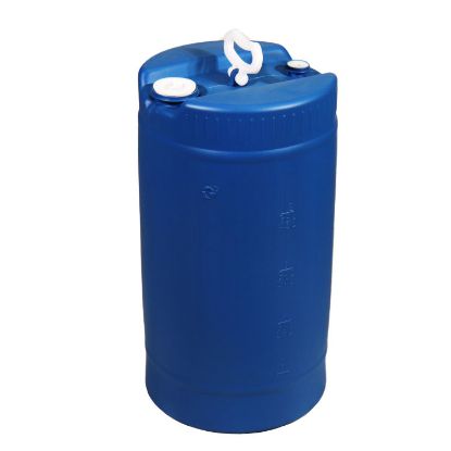 Picture of 15 Gallon Blue Plastic HDPE Tight Head Drum, 2" Buttress & 3/4" NPS Fittings, w/ Natural Handle, UN Rated