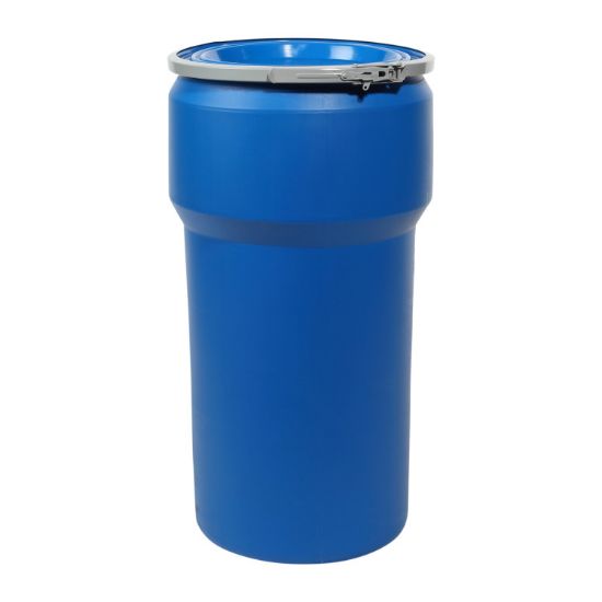 Picture of 20 Gallon Blue HDPE Plastic Open Head Drum, Lever Lock Ring, UN Rated