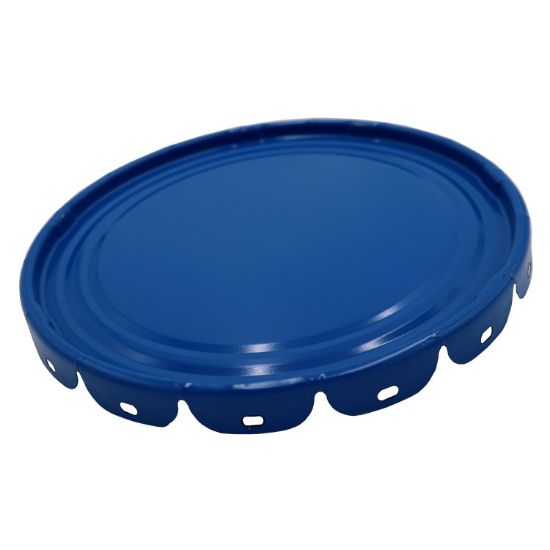 Picture of 2.5-7 Gallon Chevron Blue Steel Pail Lug Cover, Rust Inhibited, No Fitting, Flow in Gasket, 26 Gauge