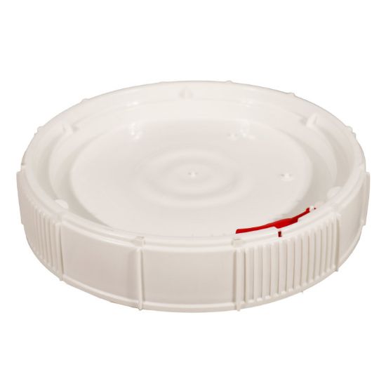 Picture of 3.5-6.5 Gallon White HDPE Plastic Life Latch Screw Top Pail Cover, w/ Gasket, No Slot