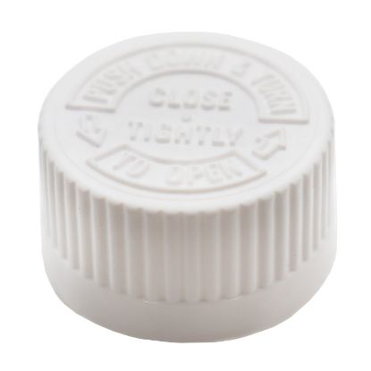 Picture of 24 mm, 24-400 White PP Plastic Child Resistant Cap, ISPE U10, w/ F 217 Plain Liner, Heat Seal for PE