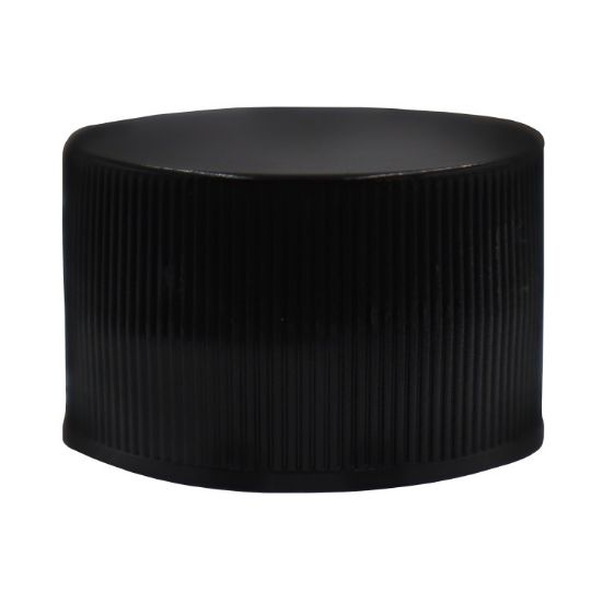 Picture of 28 mm, 28-410 Black Ribbed, Smooth Top, PP Plastic Cap w/ F217 Liner