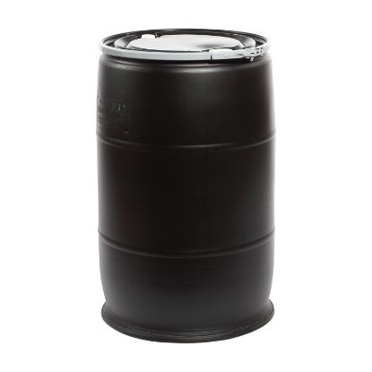 Picture of 55 Gallon Black Plastic Open Head Straight Side Drum w/ 2" and 3/4" NPS Fittings, Lever Lock Ring, UN Rated w/ Foot Ring