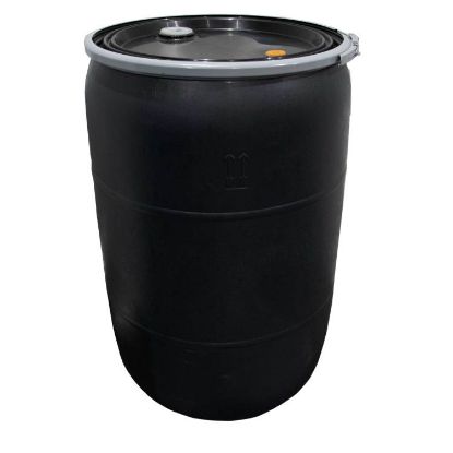 Picture of 57 GALLON BLACK HDPE PLASTIC OPEN HEAD DRUM W/ 2"X3/4" FITTING, LEVER LOCK RING