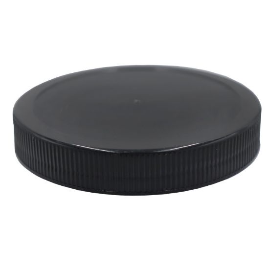 Picture of 89 mm, 89-400 Black Ribbed, Matte Top Screw Top Cap, w/ Heat Seal for PET