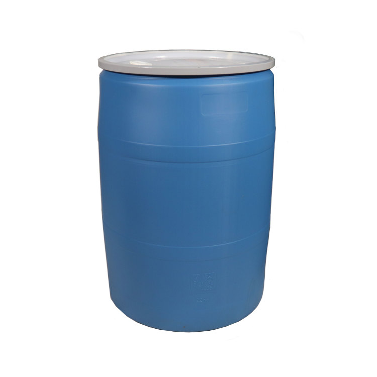 55 Gallon Blue HDPE Plastic Open Head Drum, Natural Cover, UN Rated