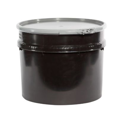 Picture of 20 Gallon Black HDPE Plastic Open Head Nestable Drum, w/ Gray Cover, Lever Lock Ring, UN Rated