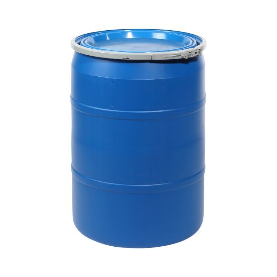 Picture of 30 Gallon Blue HDPE Plastic Open Head Drum, w/ Blue Cover, Lever Lock Ring, UN Rated