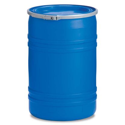 Picture of 30 Gallon Natural HDPE Plastic Open Head Straight Side Drum, 2" Buttress & 3/4" NPS, UN Rated