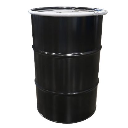 Picture of 55  Gallon Black Steel Open Head Drum, Olive Drab Lining, w/ Black Cover, 2" x 3/4" Fitting, Lever Lock Ring