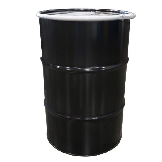 Picture of 55  Gallon Black Steel Open Head Drum, Olive Drab Lining, w/ Black Cover, 2" x 3/4" Fitting, Lever Lock Ring