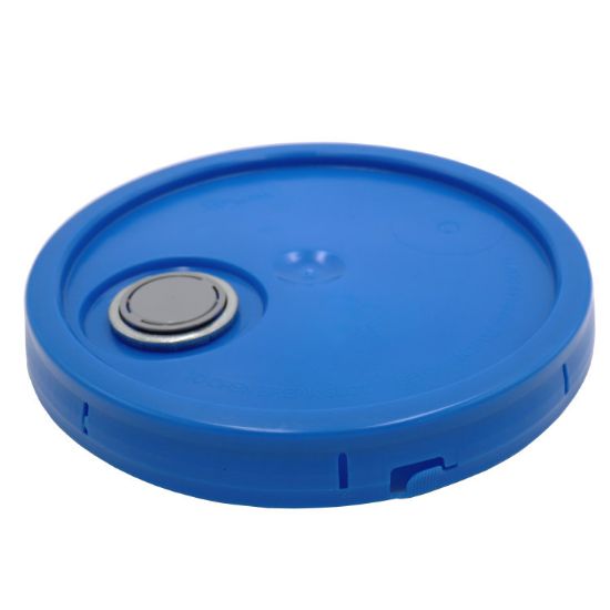 Picture of 3.5-6 Chevron Blue HDPE Plastic Pail Cover, Tear Tab, Rieke Fitting