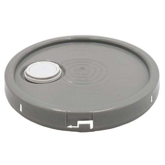 Picture of 3.5-6 Gallon Gray HDPE Plastic Pail Cover, Tear Tab, Rieke Fitting