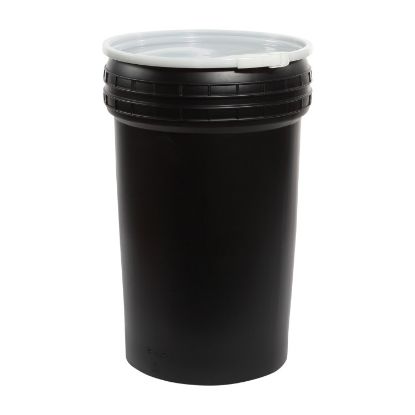 Picture of 55 Gallon Black HDPE Plastic Nestable Open Head Drum, Natural Cover w/ Plastic Lever Lock, UN Rated