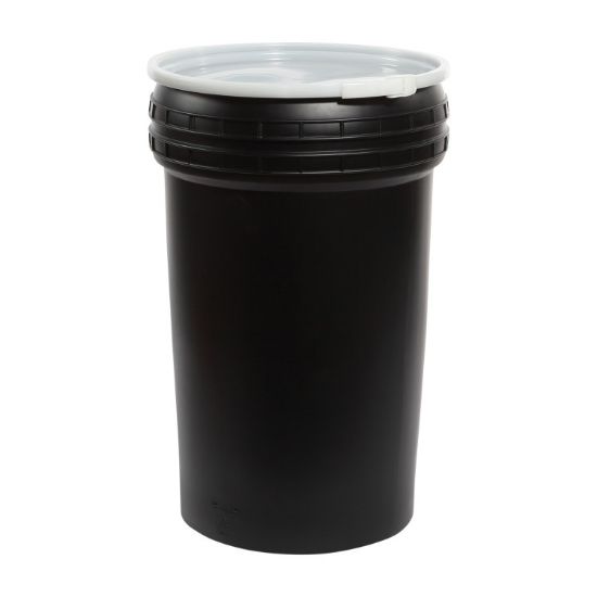 Picture of 55 Gallon Black HDPE Plastic Nestable Open Head Drum, Natural Cover w/ Plastic Lever Lock, UN Rated