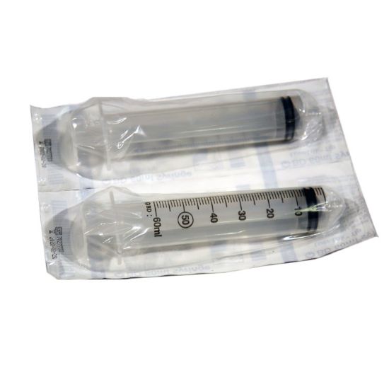 Picture of 60 ML Syringe with 8D Luer Lok Tip, Clear Barrel, Scale Markings, Latex-Free, Individually Wrapped (40/16)