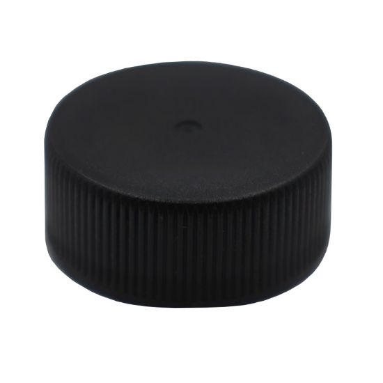 Picture of 24 mm, 24-400 Black PP Plastic Matte Top, Ribbed Side Cap w/ F217 & PS22 Plain Liner