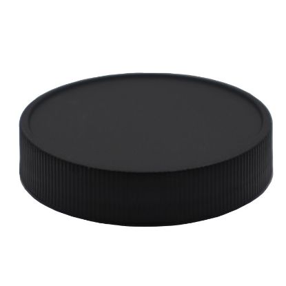 Picture of 53 mm, 53-400 Black PP Plastic Smooth Matte Top, Ribbed Sides Cap w/ PV Liner