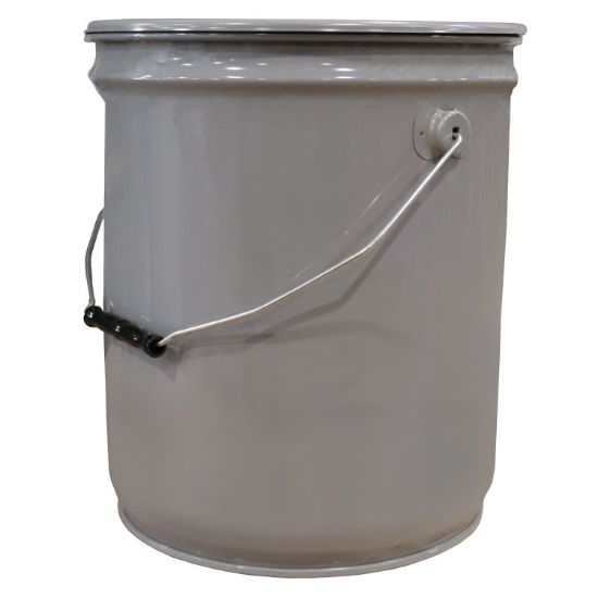 Picture of 5 Gallon Gray Steel Straight Side Pail, Single Bead, Clear Phenolic Lining, w/ Gray Ring Seal Cover, EPDM Gasket, UN Rated