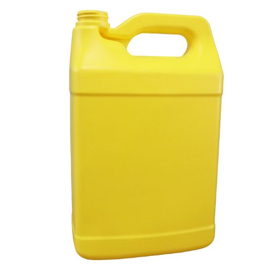 Picture of 128 oz Yellow HDPE Plastic F-Style Bottle, 38-400 Neck Finish, Fluorinated Level 3, 165 Gram