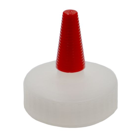 Picture of 28 mm 28-400 Natural PP Plastic Yorker Cap, No Orifice, w/ Long Red Tip