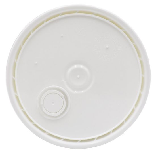 Picture of 5 Gallon White HDPE Plastic Round Cover, w/ Plastic Spout, EDPM Rubber Gasket, UN Rated