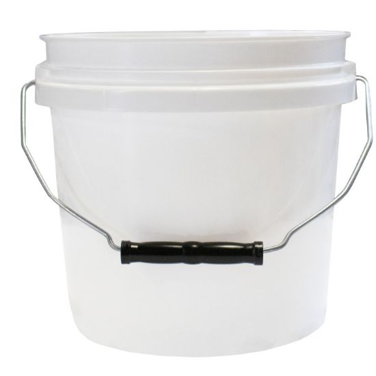 Picture of 1-Gallon Ivory White HDPE Plastic Open Head Pail, w/ Metal Bail, Black Grip