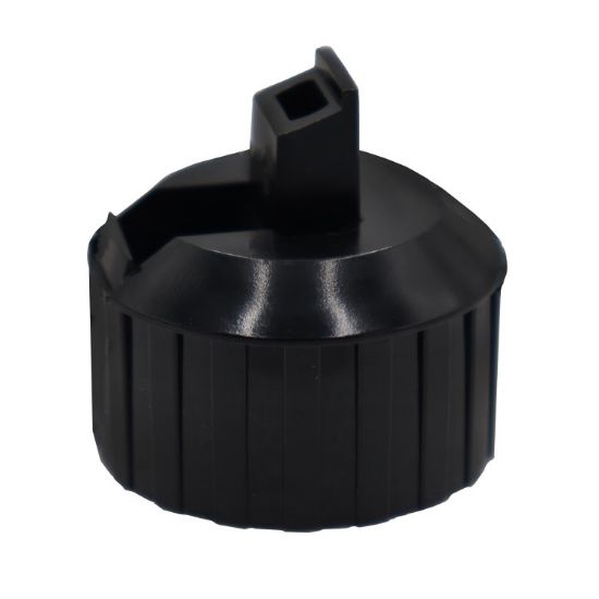 Picture of 28 mm, 28-400 Black PP Plastic Turret Cap, Heat Seal for HDPE, 3 x 6 Orifice