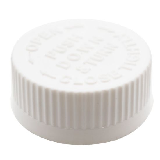 Picture of 33 mm, 33-400 White PP Plastic Child Resistant Cap, F-217 Liner, Push Down & Turn