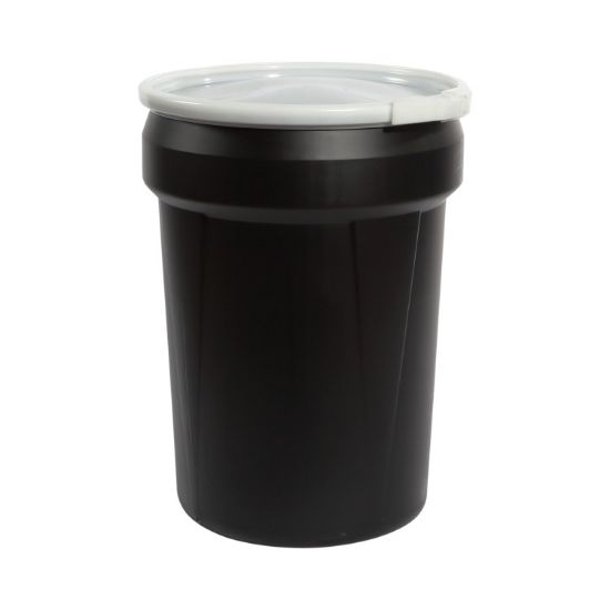 Picture of 30 Gallon Black HDPE Plastic Open Head Nestable Drum, w/ Natural Cover, Plastic Lever Lock Ring, UN Rated